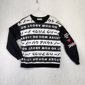 Wound Up Graphic Sweatshirt Black White Japanese Text How About No Heart XL